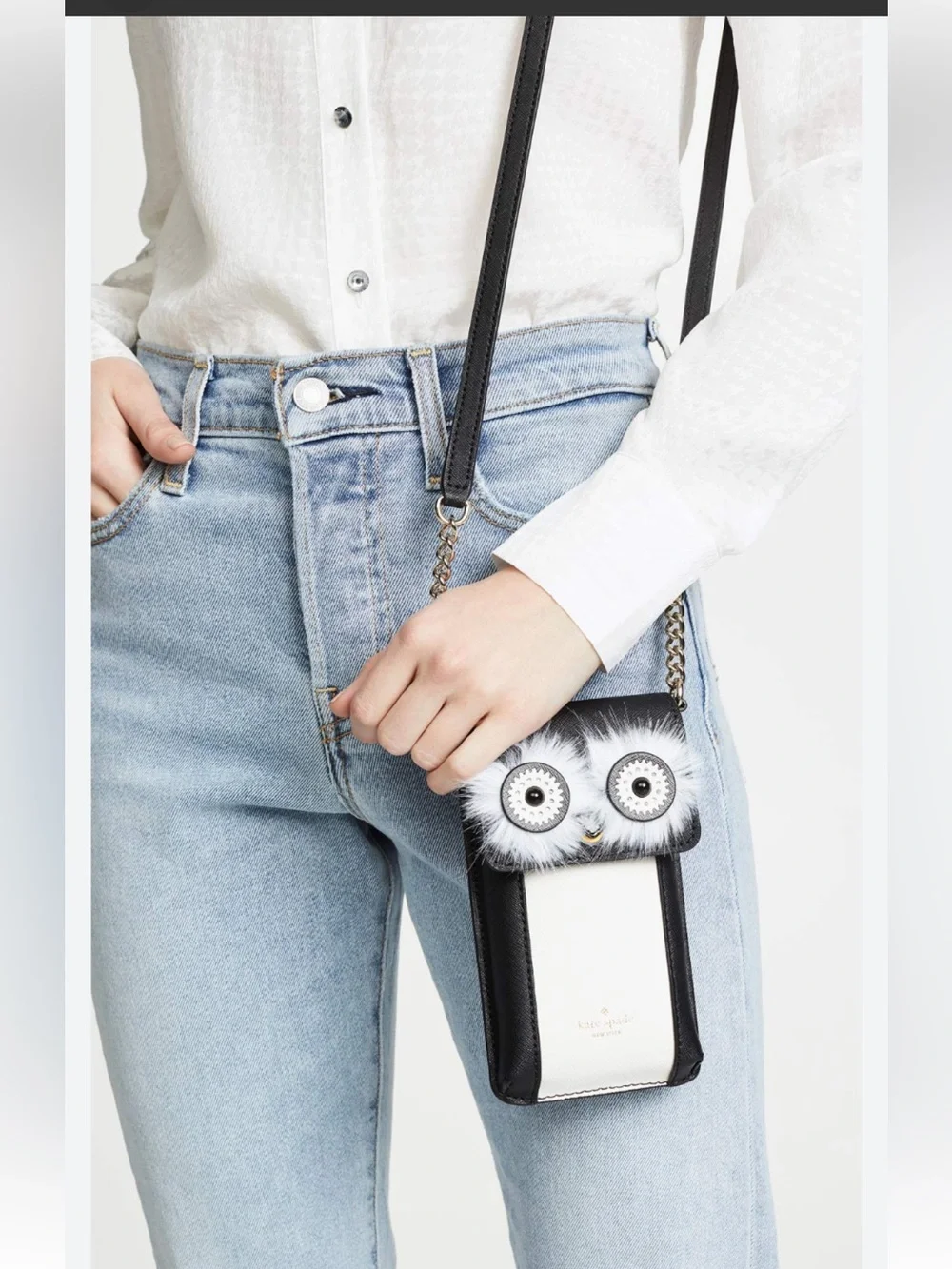 kate spade black & white owl crossbody phone pouch